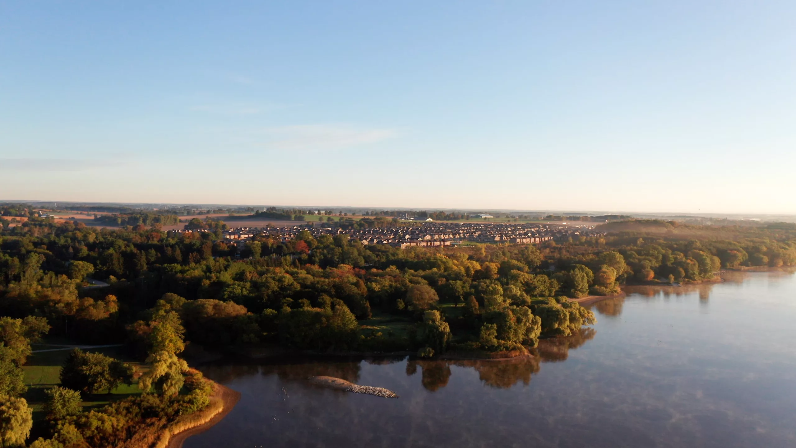 Aerial view over Woodstock, the county seat of Oxford County