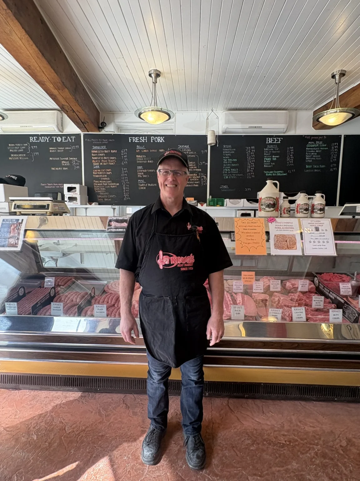 Bob Jantzi behind the counter at Krug's Meat Market