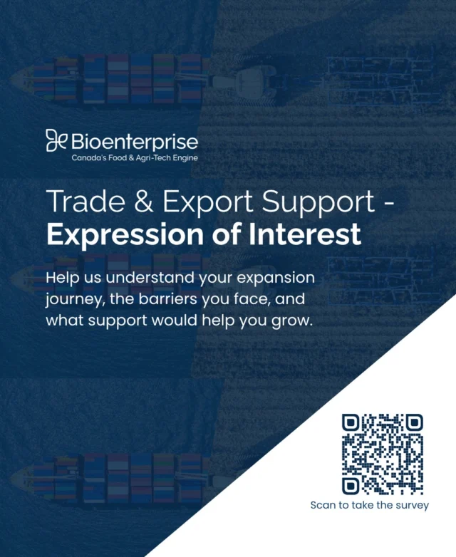 Got a product crossing provincial or international borders? Bioenterprise Canada wants to hear from you.

Bioenterprise is exploring how to better support Ontario's agri-food, agri-tech, and food-tech companies as they expand into new Canadian and international markets beyond the U.S. They're gathering input on where businesses are in that journey, the barriers they're running into, and what kind of support would actually move the needle.

Rural Oxford is home to a growing base of agri-food and agri-tech innovators across Blandford-Blenheim, East Zorra-Tavistock, Norwich, South-West Oxford, and Zorra, and this is a direct line to shape the programming built to support that growth.

If you're an innovator in this space, share your perspective. If you're not, pass this along to someone in your network who is.

Complete the survey: https://agritechcentre.wufoo.com/forms/zh3w7ic0oihvt5/ 

#RuralOxford #AgriFood #AgriTech #MarketExpansion #OxfordCounty